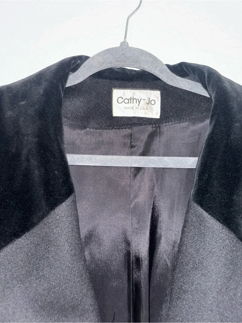 Cathy Jo Vintage Black Wool Coat Velvet Collar Double Breasted Longline USA M - Picture 5 of 8